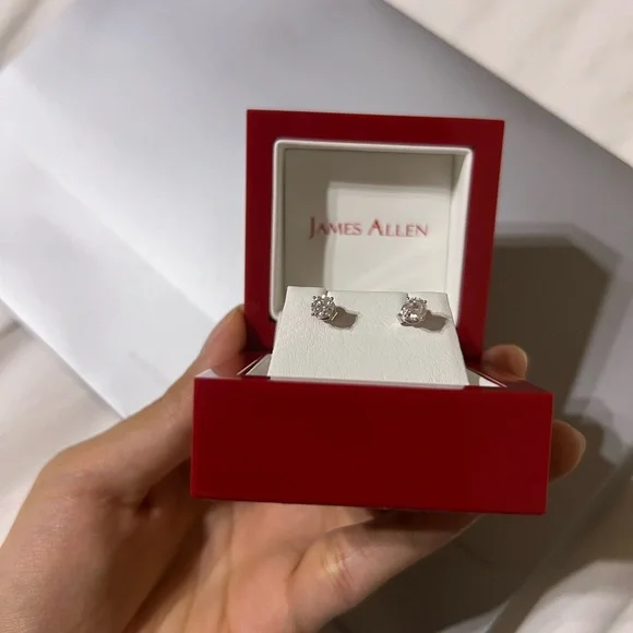 14K White Gold Lab Diamond Stud Earrings - Picture 3 of 8